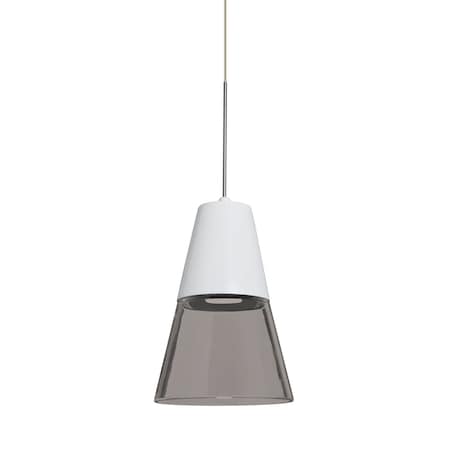 Besa Lighting Timo 6 Cord Pendant, Smoke/White, Satin Nickel Finish, 1x9W LED 1XT-TIMO6WS-LED-SN